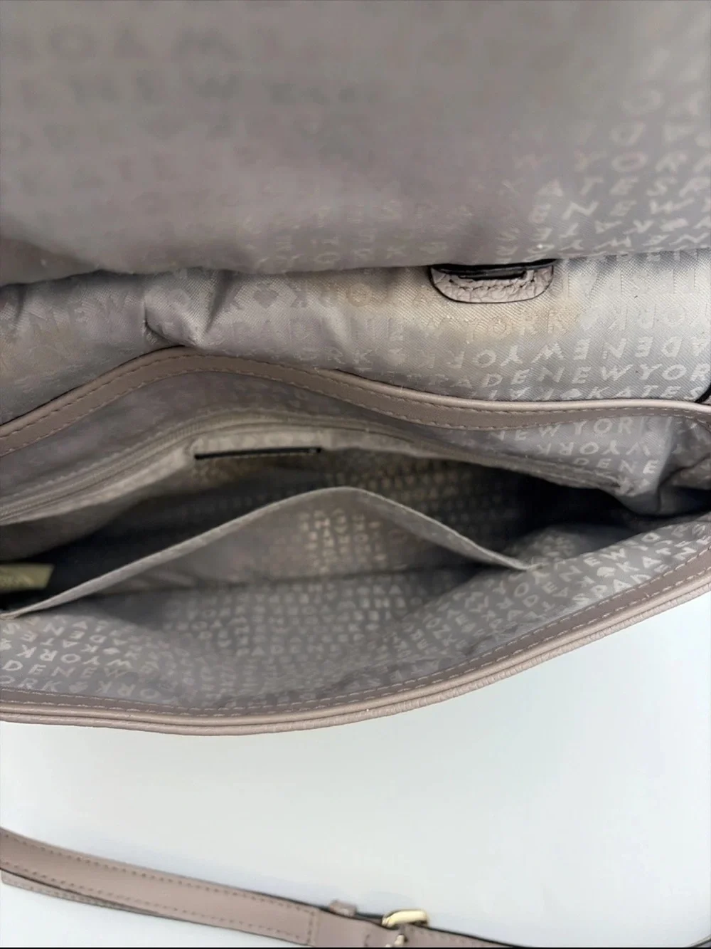 kate spade Rea Robinson Lane Taupe pebbled Leather Satchel with Gold Hardware